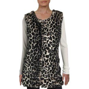 NWT LOLA GRAY BLACK FAUX FUR LONG LEOPARD VEST XL